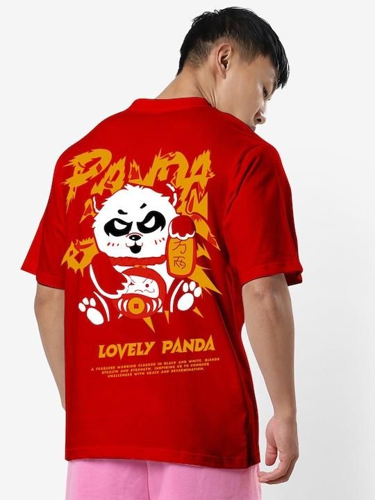 STATUS MANTRA Graphic Printed Pure Cotton Oversized T-shirt (Red)