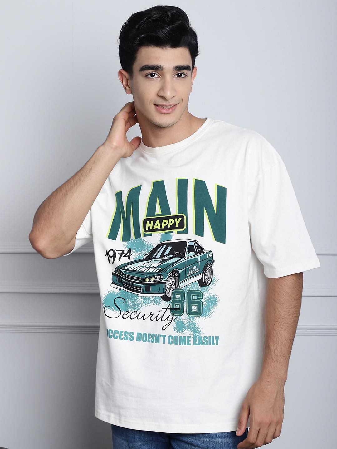 Door 74 Mens Main Success Printed Off White Color Oversized Tshirt